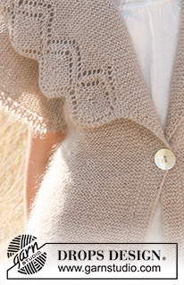 Beautiful You! / DROPS 130-2 - Knitted DROPS jacket in garter st with broad collar and lace pattern in Alpaca and Kid-Silk. 
Size: S - XXXL.
