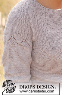 Frosted Pearl / DROPS 130-33 - Knitted DROPS jacket with raglan sleeves with lace pattern in Alpaca. 
Size: S - XXXL.
