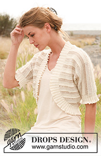 Emeline / DROPS 130-9 - Gestrickter DROPS Bolero mit Streifenmuster in ”Safran”, ”Vivaldi” und ”Cotton Viscose”. Grösse S - XXXL 