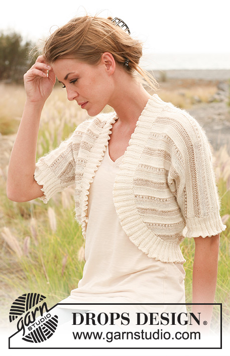Emeline / DROPS 130-9 - Gestrickter DROPS Bolero mit Streifenmuster in ”Safran”, ”Vivaldi” und ”Cotton Viscose”. Grösse S - XXXL 