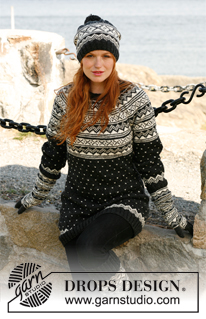 Nordic Night / DROPS 131-14 - Guantes DROPS, de punto, con jacquard noruego en “Karisma”.