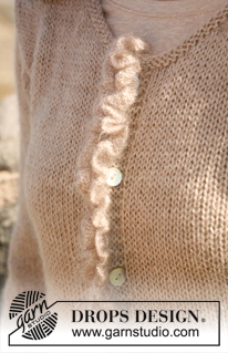 Misty Shores / DROPS 131-29 - Cardigan DROPS, de punto, con bolsillos y volante en “Alpaca” y “Kid-Silk”. Talla: S a XXXL.