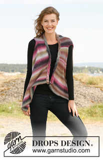 Extravaganza / DROPS 132-29 - Chaleco DROPS de punto, tejido lateralmente con orilla de torsada / trenza en “Delight”. Talla: S – XXXL.