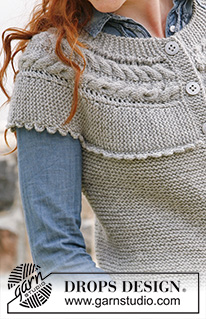 Milady / DROPS 133-3 - Gebreid DROPS mouwloos vest met pas zijdelings gebreid met kabels, verkorte toeren en een gehaakte rand van ”Nepal”. Maat: S tot en met XXXL

