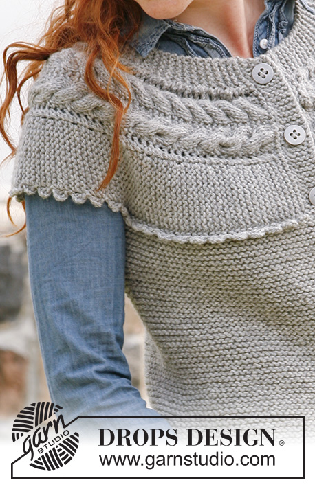 Milady / DROPS 133-3 - Gebreid DROPS mouwloos vest met pas zijdelings gebreid met kabels, verkorte toeren en een gehaakte rand van ”Nepal”. Maat: S tot en met XXXL
