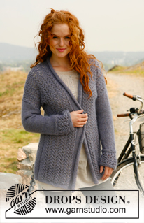 Majestic / DROPS 134-49 - Cardigan DROPS, de punto, con orilla enrollada y patrón de calados en “Alpaca” y “Kid-Silk”. Talla: S – XXXL.
