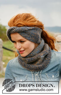 Afrodite / DROPS 134-52 - Knitted DROPS head band and neck warmer in 2 strands ”Delight” and 1 strand “Vivaldi”.