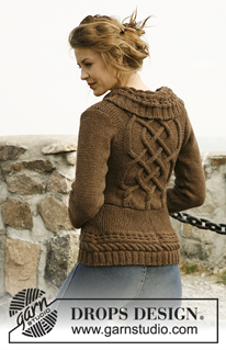 Chocolate Passion / DROPS 134-55 - Veste DROPS avec devants arrondis et torsades, en ”Alaska”. 
Du S au XXXL.