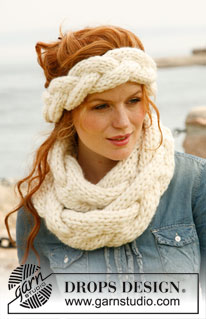 Braidy / DROPS 134-7 - DROPS pannebånd og hals i ”Polaris” med stor  flette