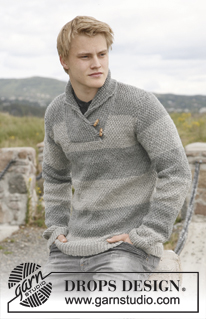 Limestone / DROPS 135-1 - Miehen neulottu pusero DROPS Karisma- tai DROPS Merino Extra Fine -langasta. Työssä on huivikaulus. Koot S-XXXL. 