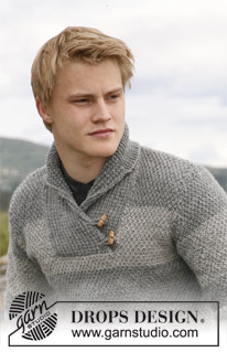 Limestone / DROPS 135-1 - Miehen neulottu pusero DROPS Karisma- tai DROPS Merino Extra Fine -langasta. Työssä on huivikaulus. Koot S-XXXL. 