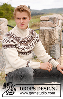 Ivalo / DROPS 135-40 - Men's knitted jumper with round yoke and Nordic pattern, in DROPS Karisma. Size: S to XXXL.
