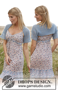Morning Dew / DROPS 136-29 - Bolero corto DROPS tejido en punto musgo con patrón de calados en “Kid-Silk”. Talla: XS – XXXL.