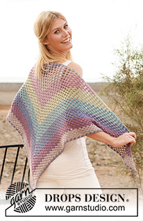 Rainbow / DROPS 136-3 - Crochet DROPS shawl with dc-groups in “BabyAlpaca Silk”. 