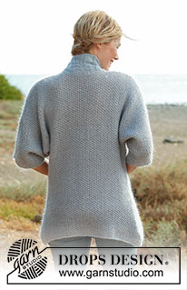 Blue Pearl / DROPS 136-31 - Saco DROPS tejido con punto arroz en “BabyAlpaca Silk” y “Kid-Silk”. Talla: S – XXXL.