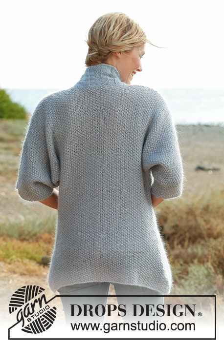 Blue Pearl / DROPS 136-31 - Saco DROPS tejido con punto arroz en “BabyAlpaca Silk” y “Kid-Silk”. Talla: S – XXXL.
