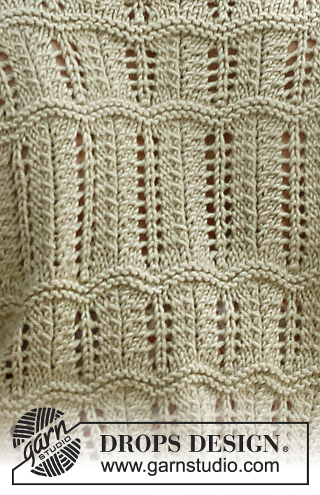 Mystic River / DROPS 136-6 - DROPS „Cotton Light” fonalból kötött rövid ujjú kardigán csipkemintával, S – XXXL méretben