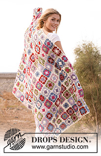 Springtime / DROPS 137-1 - Virkad filt i mormorsrutor i DROPS Merino Extra Fine