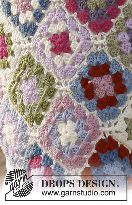 Springtime / DROPS 137-1 - Virkad filt i mormorsrutor i DROPS Merino Extra Fine