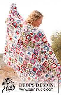 Springtime / DROPS 137-1 - Virkad filt i mormorsrutor i DROPS Merino Extra Fine