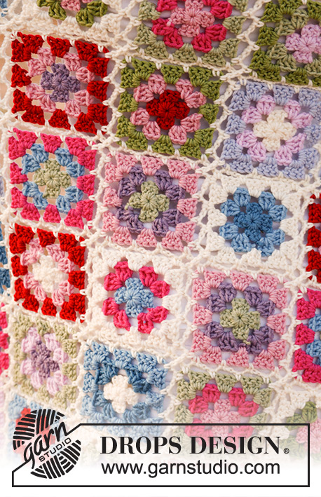 Springtime / DROPS 137-1 - Virkad filt i mormorsrutor i DROPS Merino Extra Fine