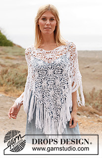 Lily of the Valley / DROPS 137-16 - Virkad DROPS poncho i ”Safran” med rutor. Stl S – XXXL