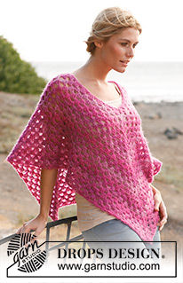 Raspberry Smoothie / DROPS 137-25 - Gehaakte DROPS poncho van Verdi. Maat S- XXXL
