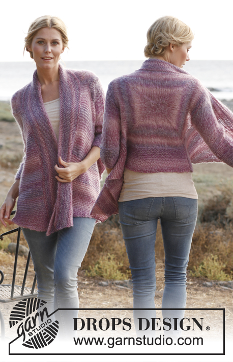 Crossroads / DROPS 137-27 - Saco DROPS, de punto, con motivo cuadrado en la espalda y mangas 3/4, en “Delight” y “Vivaldi”. Talla: S – XXXL.