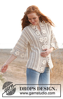 Margarit / DROPS 138-18 - Veste DROPS en ”Bomull-Lin”, ”Alpaca Bouclé” et ”Cotton Viscose”, tricotée dans le sens de la longueur, bordures devants et manches composées de carrés au crochet. 
Du S au XXXL.