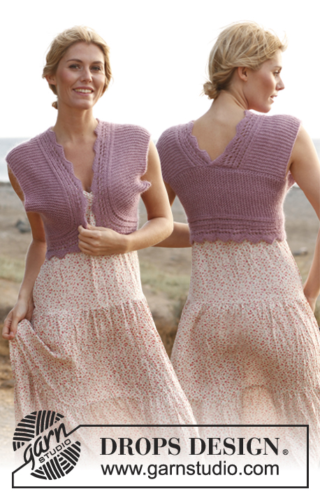 Belinda / DROPS 138-30 - Bolero DROPS tejido en punto musgo, con patrón de calados en “BabyAlpaca Silk” y “Kid-Silk”. Talla: S – XXXL.