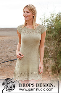 Jade / DROPS 138-4 - DROPS klänning i ”Muskat” eller Belle med runt ok och hålmönster. Stl S – XXXL