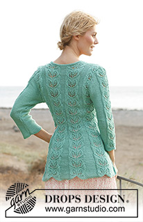 Grace / DROPS 138-5 - Insvängd DROPS kofta i ”Muskat” eller ”Cotton Light” 
med hålmönster och ¾-långa ärmar. Stl S - XXXL