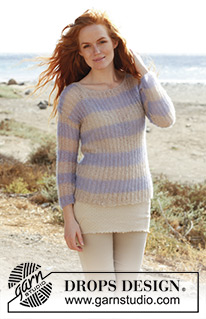 Autumn Comfort / DROPS 138-7 - Knitted DROPS sweater with English rib in Vivaldi or Brushed Alpaca Silk with ¾ sleeves. Size: S - XXXL.