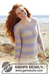 Autumn Comfort / DROPS 138-7 - Knitted DROPS sweater with English rib in Vivaldi or Brushed Alpaca Silk with ¾ sleeves. Size: S - XXXL.