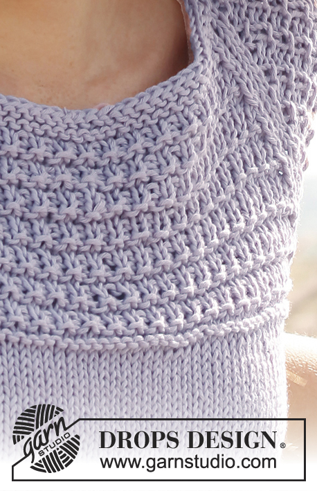 Summer Violet / DROPS 138-8 - Strikket DROPS top i ”Paris” med raglan og mønster