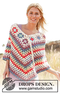 Summer of 69 / DROPS 139-1 - Crochet DROPS poncho with granny squares and dtr-groups in ”Paris”. 