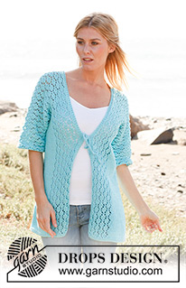 Dewdrops / DROPS 139-25 - Gebreid DROPS vest met ½ mouwen en kantpatroon van ”Paris”. Maat: S - XXXL.
