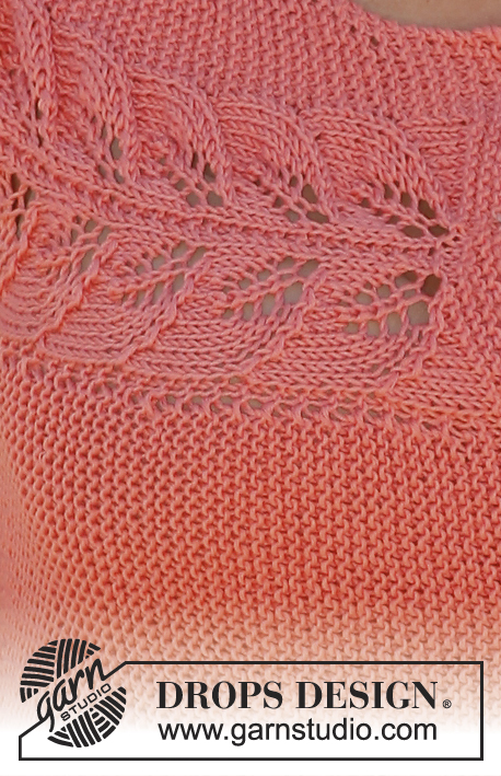 Peach Melba / DROPS 139-3 - Knitted DROPS tunic worked sideways in garter st with lace pattern and buttons at the front in ”Safran”.  
Size: S - XXXL
