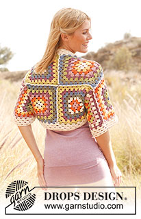 Spring Cozy / DROPS 139-31 - Crochet DROPS shoulder piece with squares in ”Paris”. 