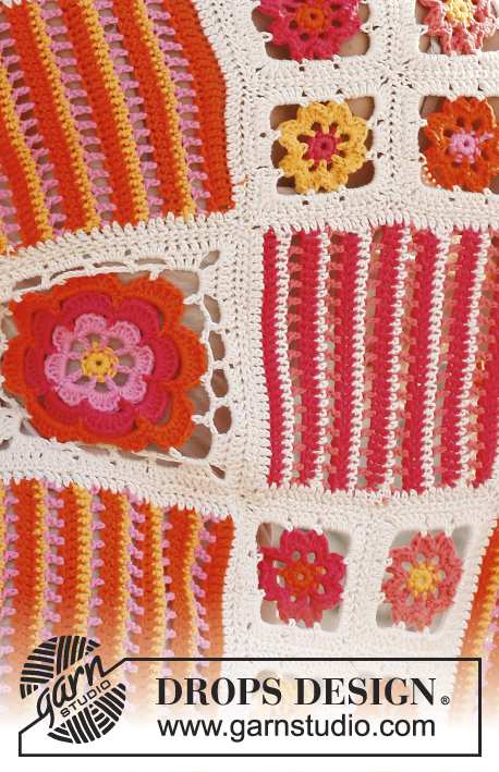 Orange Blossom / DROPS 139-39 - Frazada DROPS, en ganchillo / crochet, con diferentes aplicaciones en “Paris”.