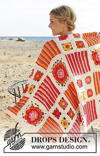 Orange Blossom / DROPS 139-39 - Frazada DROPS, en ganchillo / crochet, con diferentes aplicaciones en “Paris”.