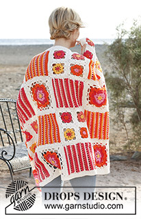 Orange Blossom / DROPS 139-39 - Frazada DROPS, en ganchillo / crochet, con diferentes aplicaciones en “Paris”.