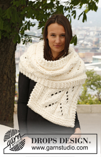 Spring Lily / DROPS 140-13 - Knitted DROPS scarf with lace pattern in ”Polaris”.