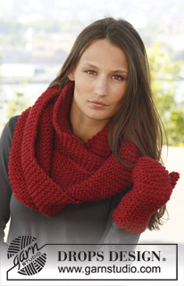 Amaryllis / DROPS 140-36 - Knitted DROPS neck warmer and mittens in garter st in ”Andes”.
