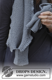 Emily / DROPS 140-38 - Knitted DROPS beret and scarf in garter st with lace edges in ”BabyAlpaca Silk”.