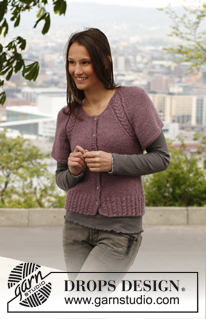 Lavender Glory / DROPS 141-15 - Stickad DROPS kofta i ”Alpaca” och ”Kid-Silk” med korta, vida ärmar, raglan och flätad resår. Stl S - XXXL.