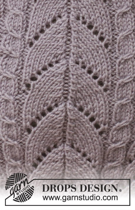 Birch Leaves / DROPS 141-19 - Chaqueta DROPS tejida con torsadas, patrón de calados y borde en el cuello, en “Nepal”. Talla: S – XXXL.