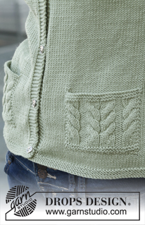 Rachel / DROPS 141-36 - Saco DROPS, de punto, con torsadas en los bolsillos, en “Merino Extra Fine” o “Belle”. Talla: S – XXXL.