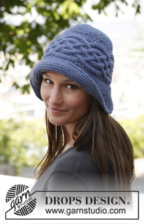 Runa / DROPS 141-42 - Strikket DROPS hatt i ”Nepal” med flette på tvers.