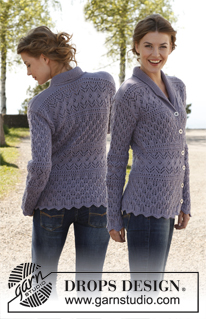 Eva Luna / DROPS 141-6 - Saco entallado DROPS, de punto, con patrón de calados y cuello chal, en “Karisma”. Talla: XS – XXXL.